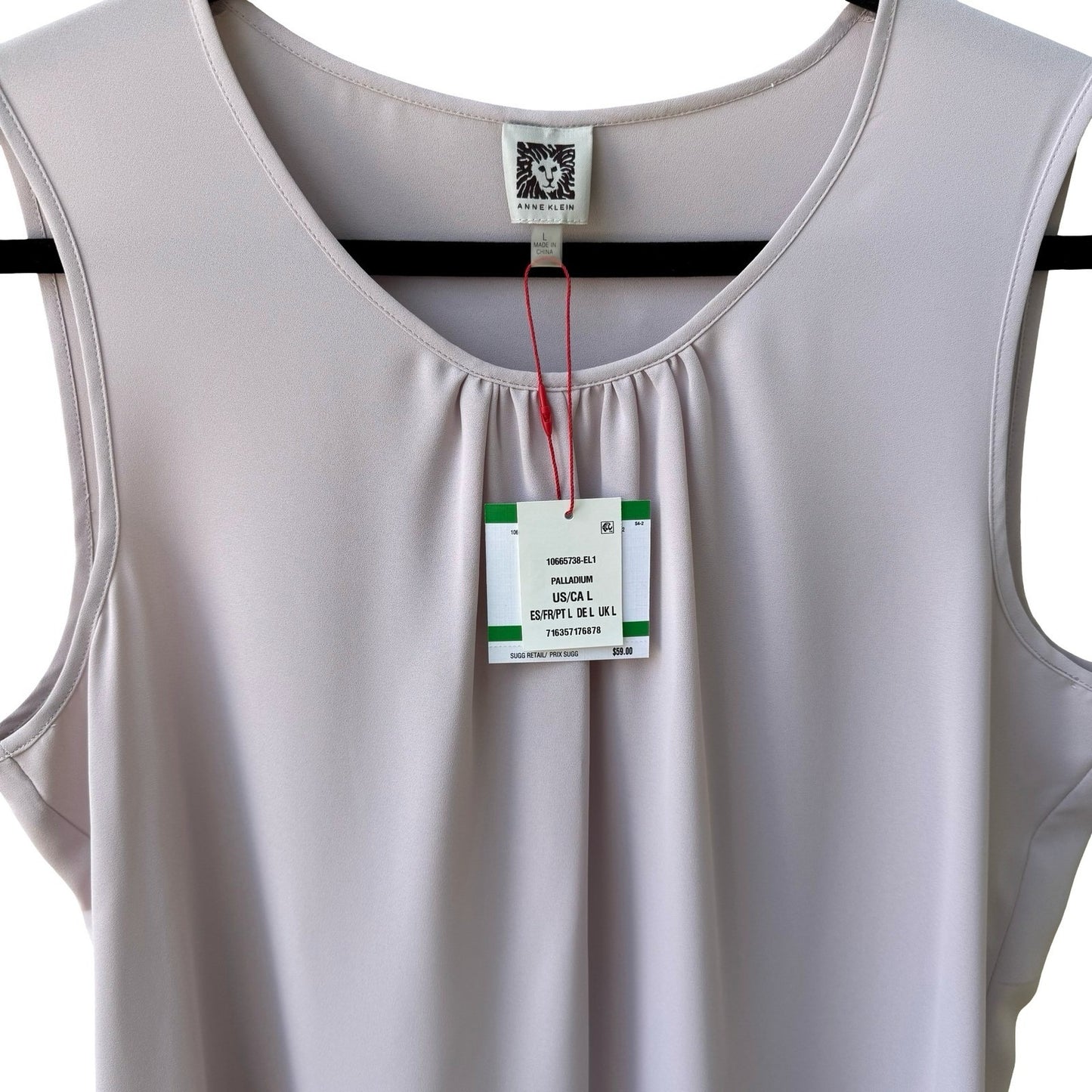 Anne Klein Feminine Minimalist Career Pleat Scoop Neck Blouse Pastel Pink L NEW
