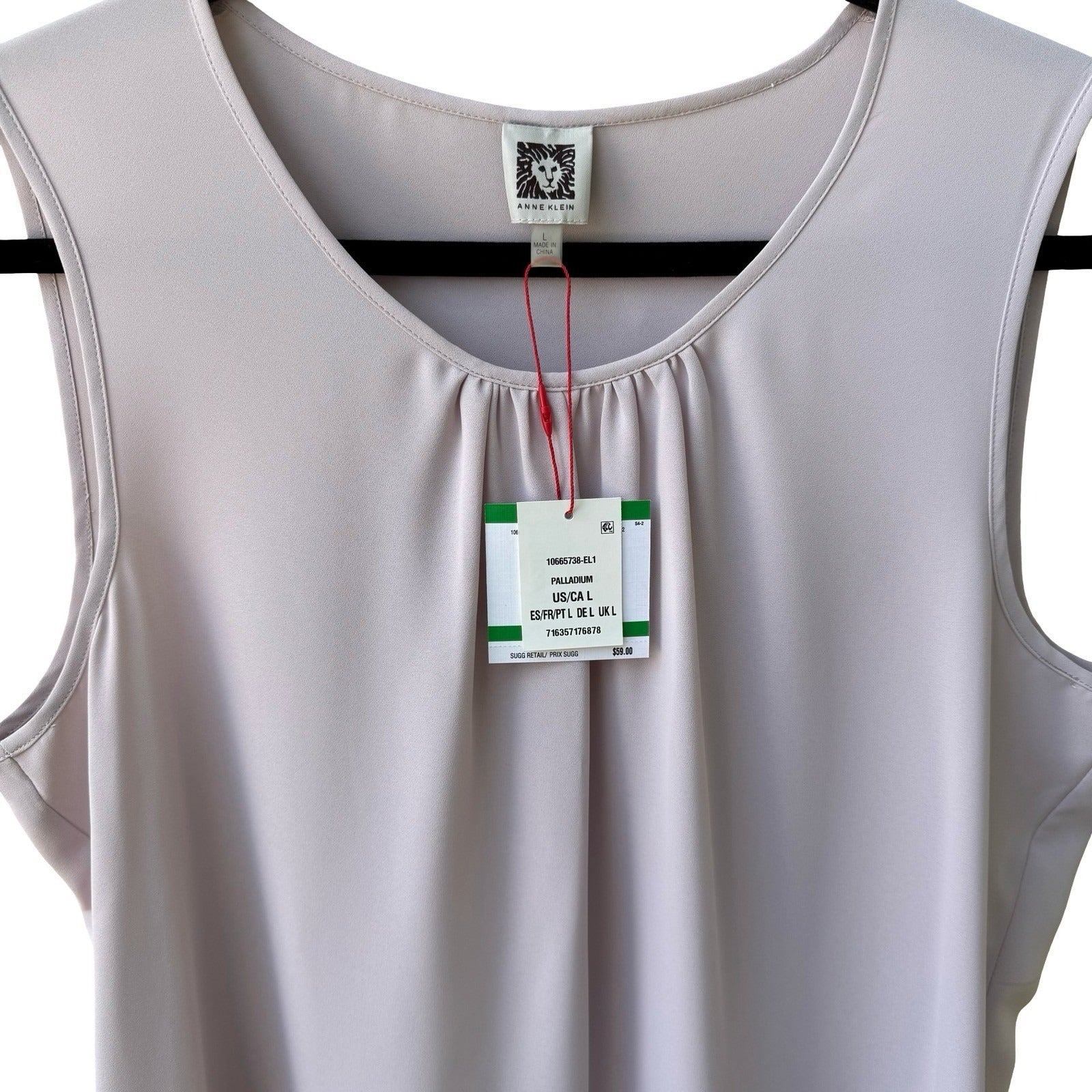Anne Klein Feminine Minimalist Career Pleat Scoop Neck Blouse Pastel Pink L NEW
