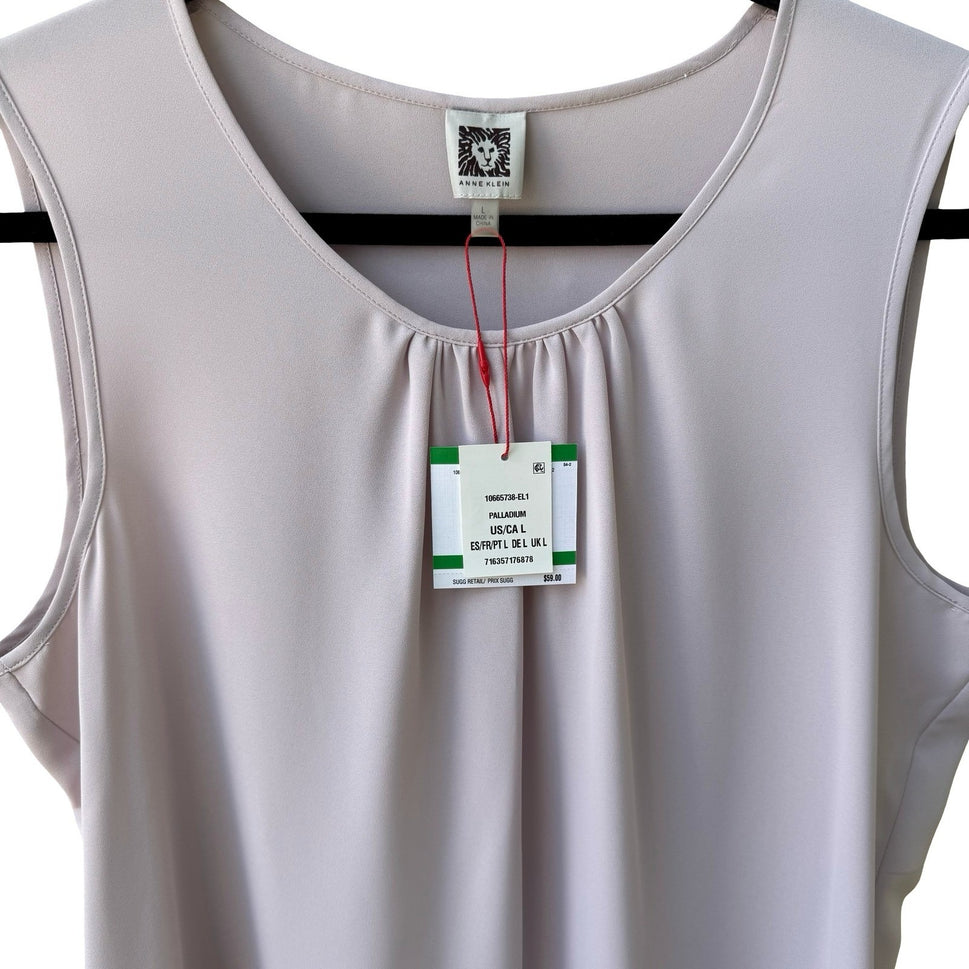 Anne Klein Feminine Minimalist Career Pleat Scoop Neck Blouse Pastel Pink L NEW