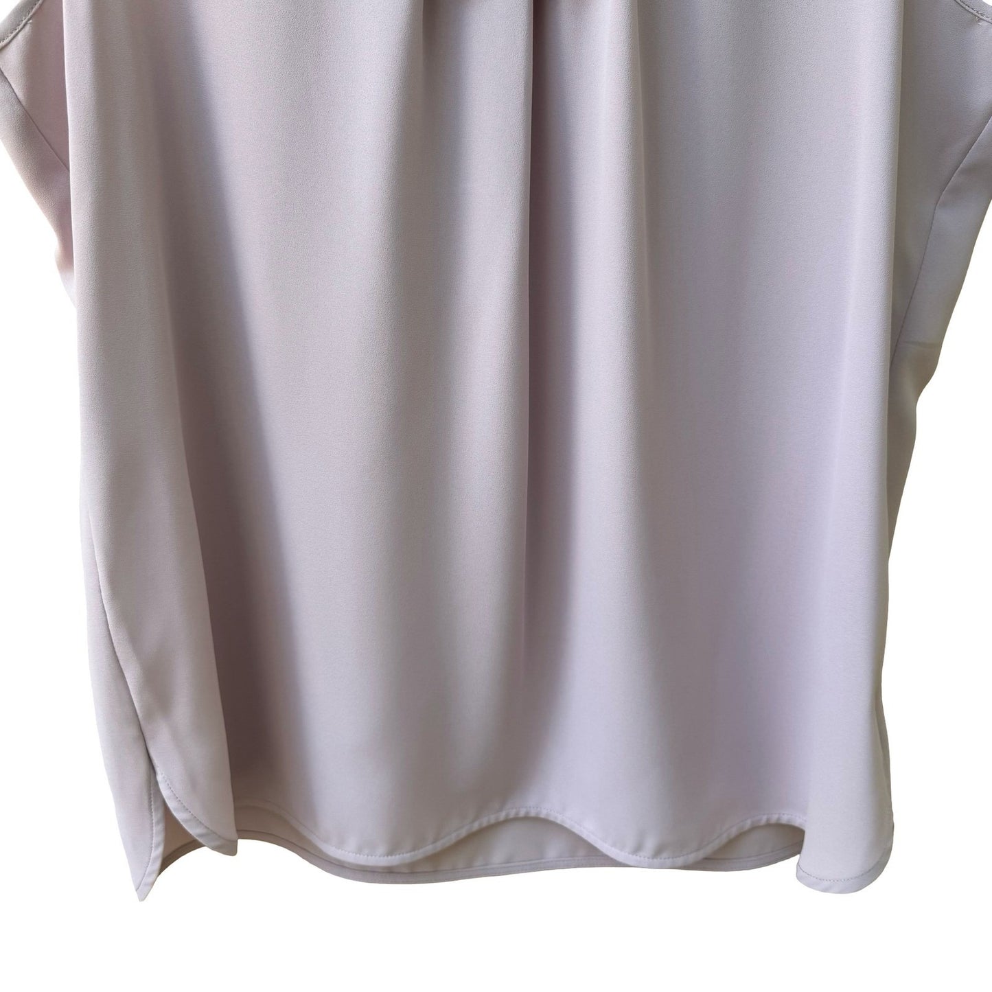 Anne Klein Feminine Minimalist Career Pleat Scoop Neck Blouse Pastel Pink L NEW