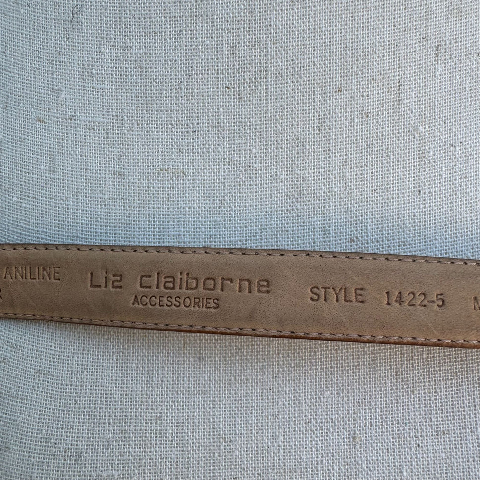 Liz Claiborne Vintage Womens Tan Full Grain Semi Aniline Leather Skinny Belt L