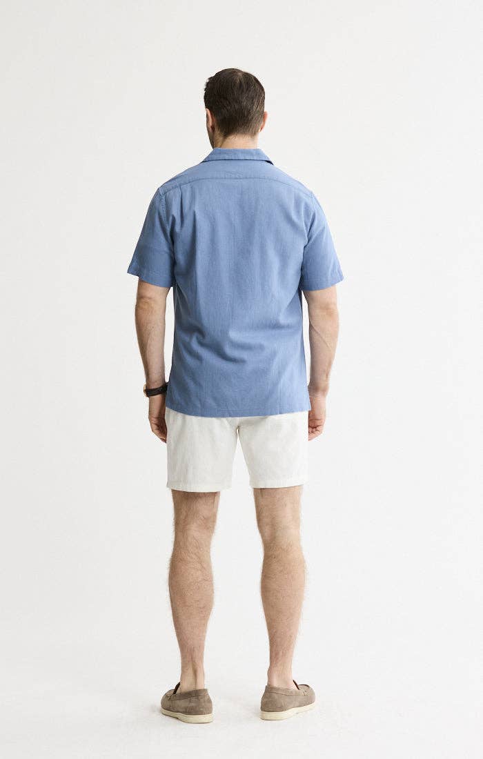 Linen Blend Short Sleeve Camp Shirt: STONE / L
