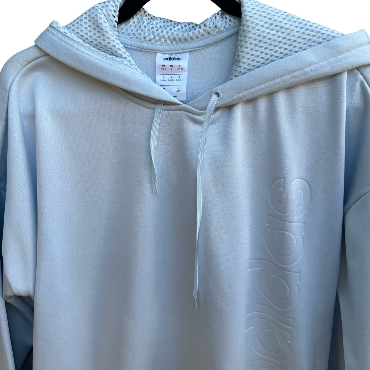 Adidas Aeroready Embossed Logo Mesh Hood Pullover Hoodie Pastel Blue Womens L