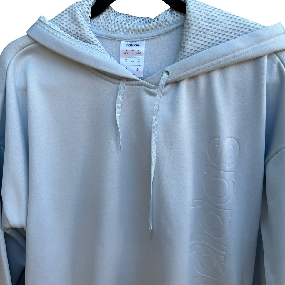 Adidas Aeroready Embossed Logo Mesh Hood Pullover Hoodie Pastel Blue Womens L