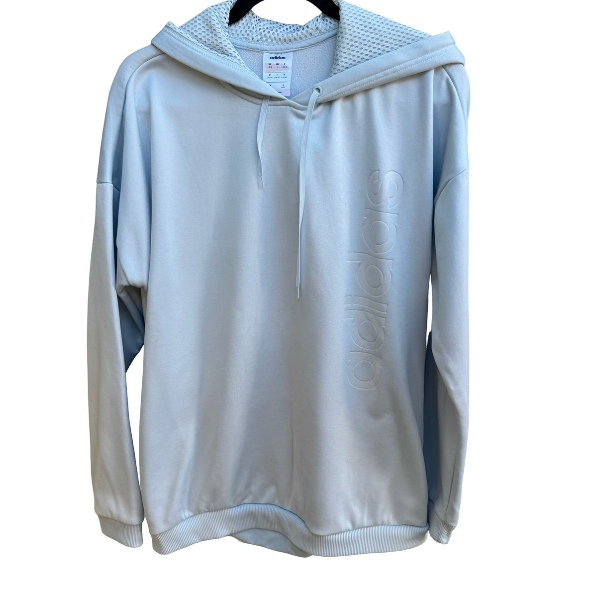 Adidas Aeroready Embossed Logo Mesh Hood Pullover Hoodie Pastel Blue Womens L