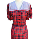 Switch Vintage Women&#39;s 70s Red Plaid Semi Sheer White Sailor Collar Puff Sleeve Dress 2 image