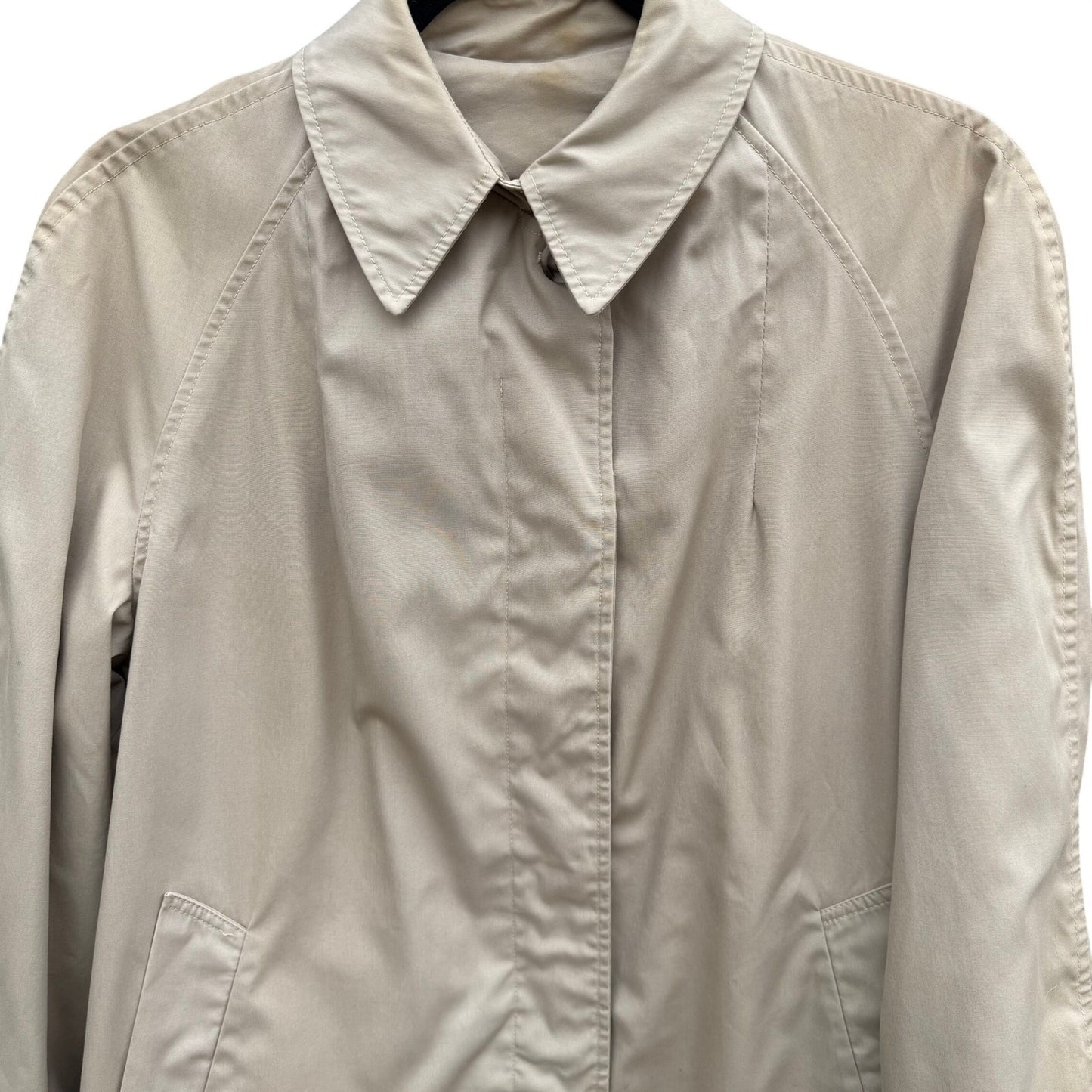 Vintage Khaki Trench Coat Mens Overcoat Hidden Button Striped Lining Mid Length