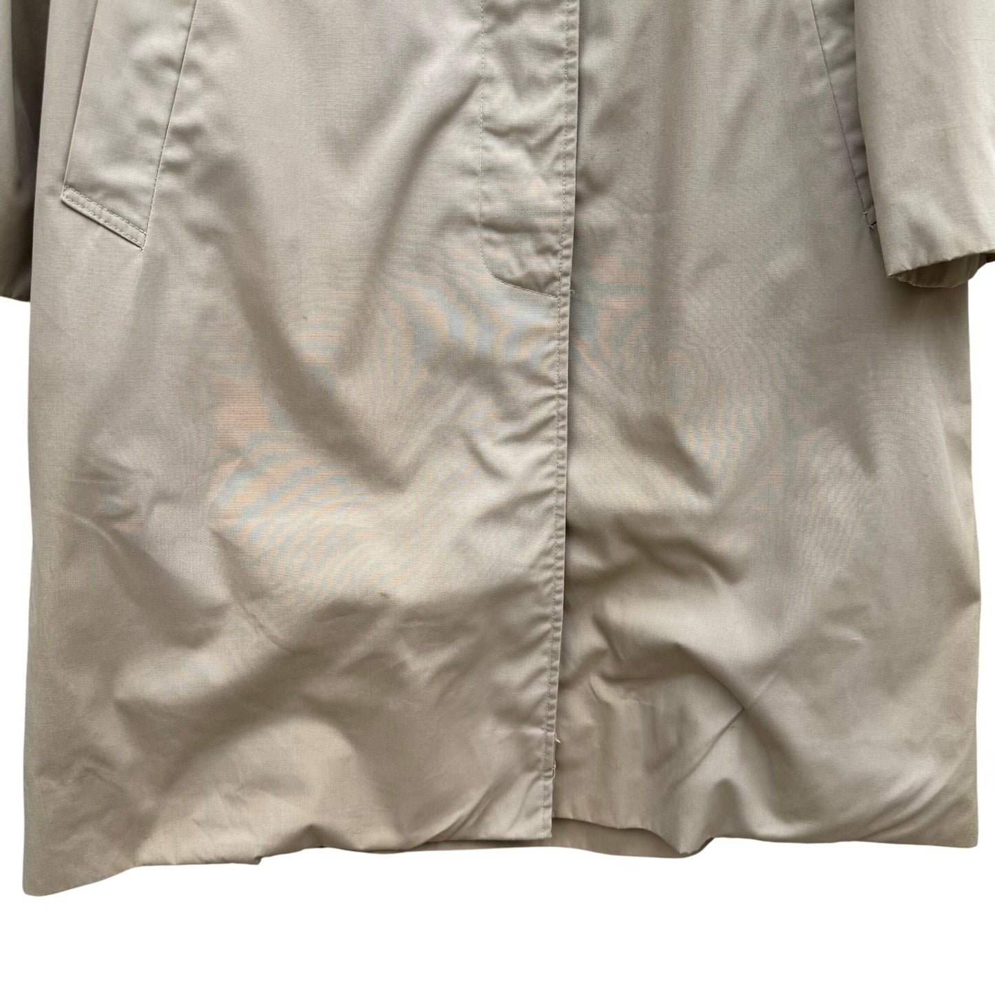 Vintage Khaki Trench Coat Mens Overcoat Hidden Button Striped Lining Mid Length