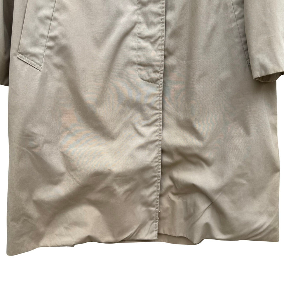 Vintage Khaki Trench Coat Mens Overcoat Hidden Button Striped Lining Mid Length