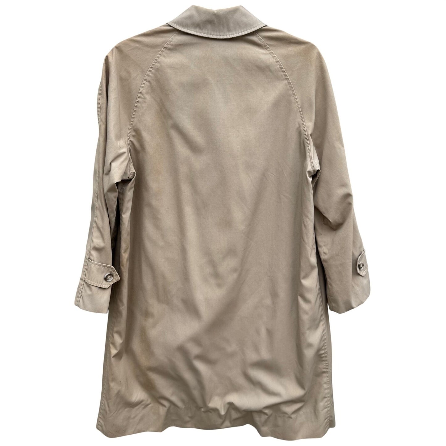 Vintage Khaki Trench Coat Mens Overcoat Hidden Button Striped Lining Mid Length