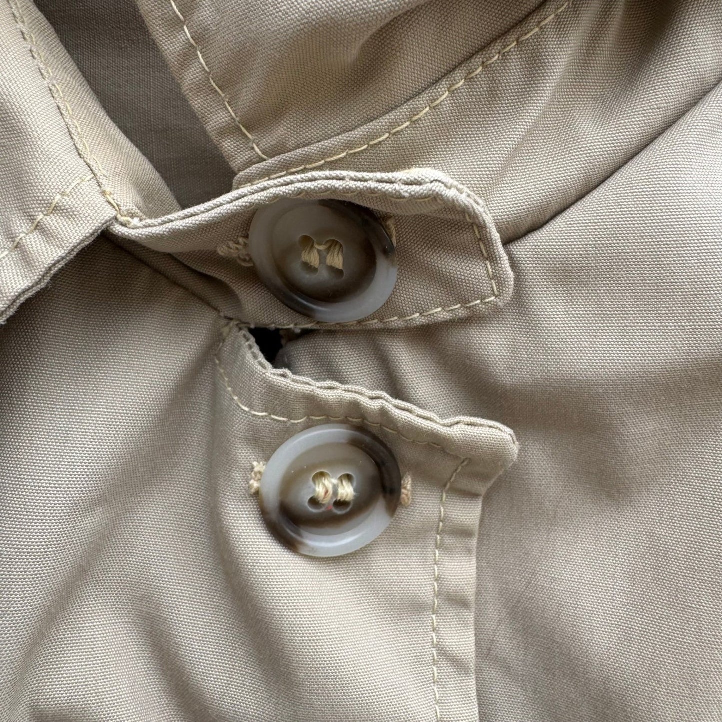 Vintage Khaki Trench Coat Mens Overcoat Hidden Button Striped Lining Mid Length