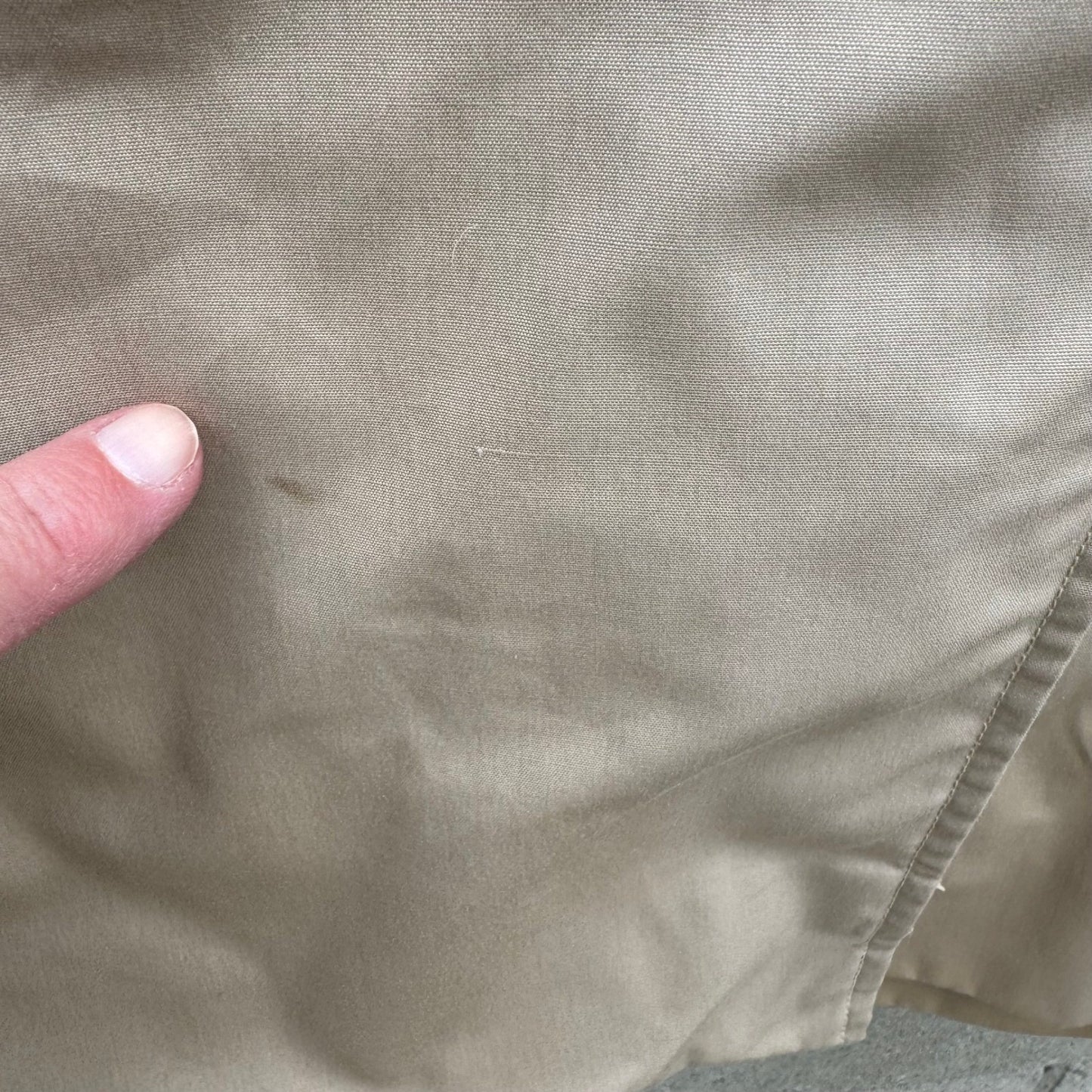 Vintage Khaki Trench Coat Mens Overcoat Hidden Button Striped Lining Mid Length