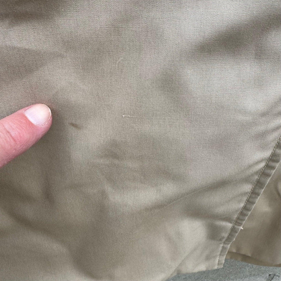Vintage Khaki Trench Coat Mens Overcoat Hidden Button Striped Lining Mid Length