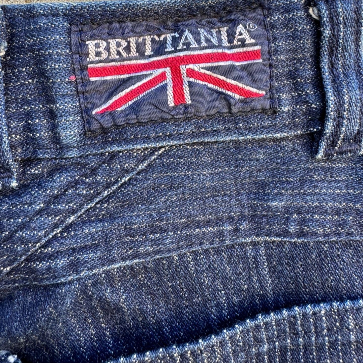 Brittania Vintage Women's Denim Pinstripe Dark Wash Pleated High Waisted Jeans S