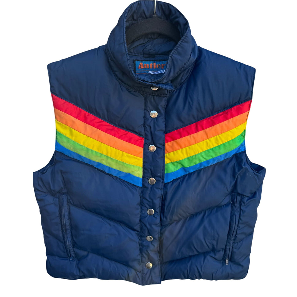 Antler Vintage That 70s Show Kelso Rainbow Chevron Down Feather Puffer Ski Vest