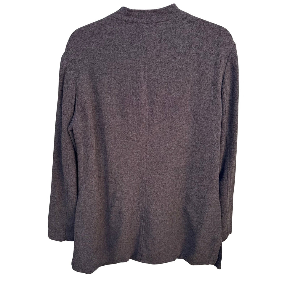 Isaac Mizrahi Brown Woven Mandarin Collar Blazer Jacket Womens 14 Vintage Style