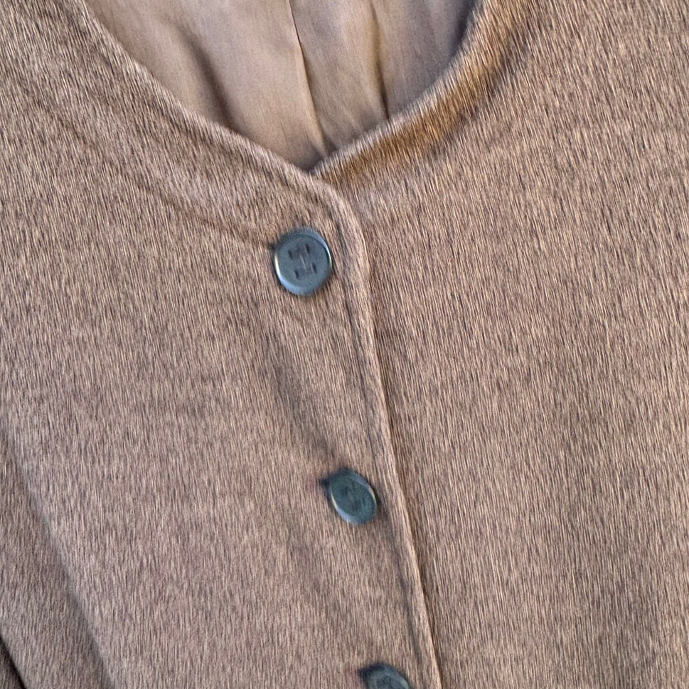 Isaac Mizrahi Brown Woven Mandarin Collar Blazer Jacket Womens 14 Vintage Style