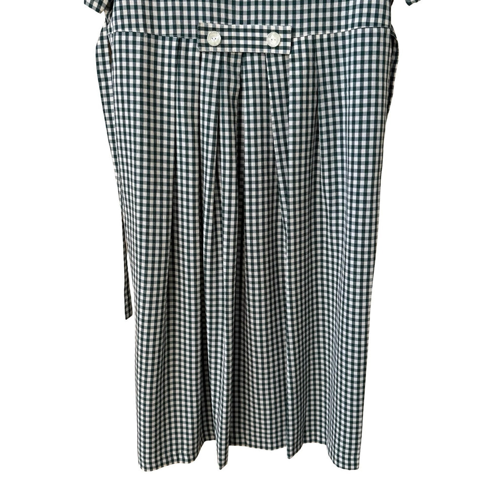 Miss Dorby Vintage Green Gingham Midi Dress Peter Pan Collar Short Sleeve Sze 16