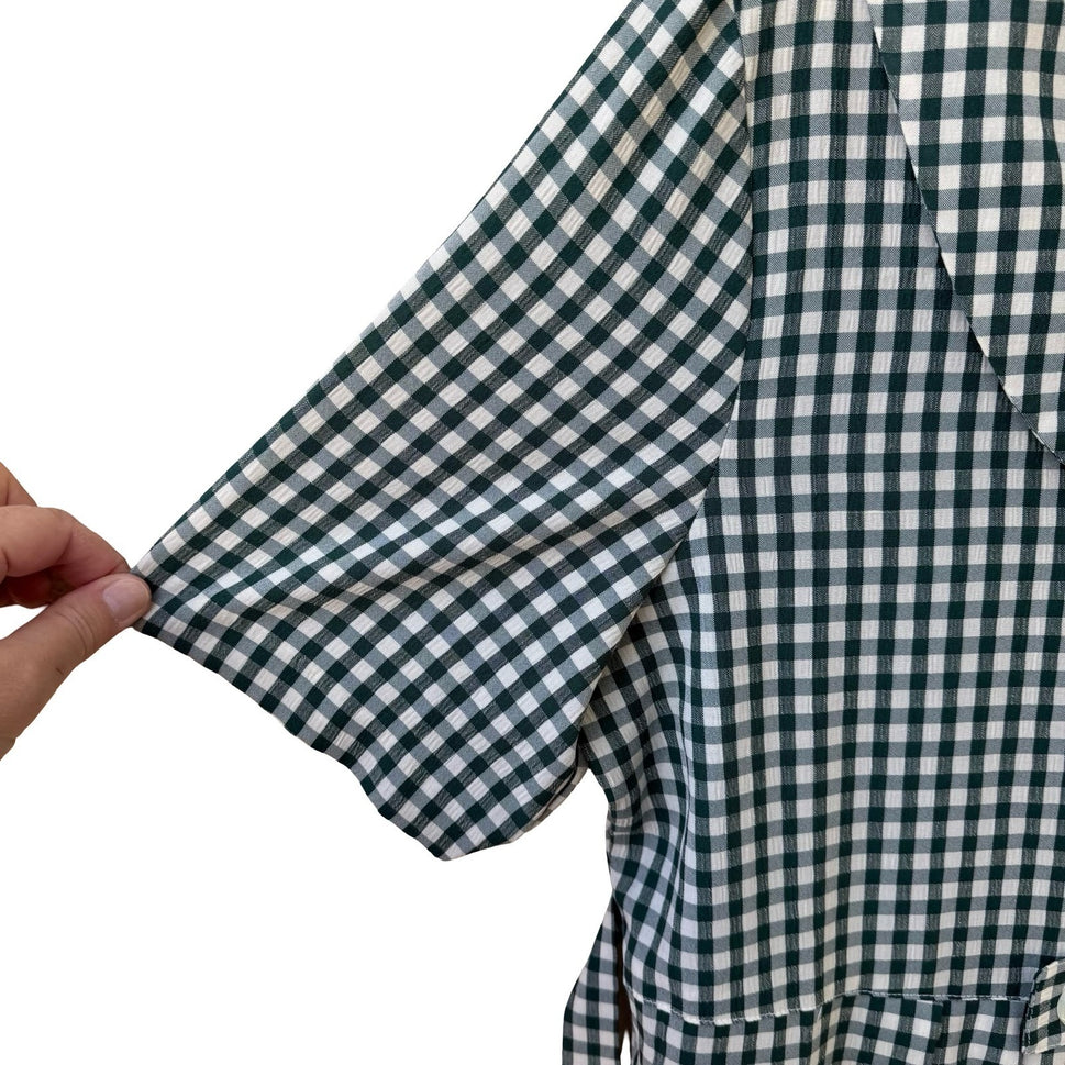 Miss Dorby Vintage Green Gingham Midi Dress Peter Pan Collar Short Sleeve Sze 16