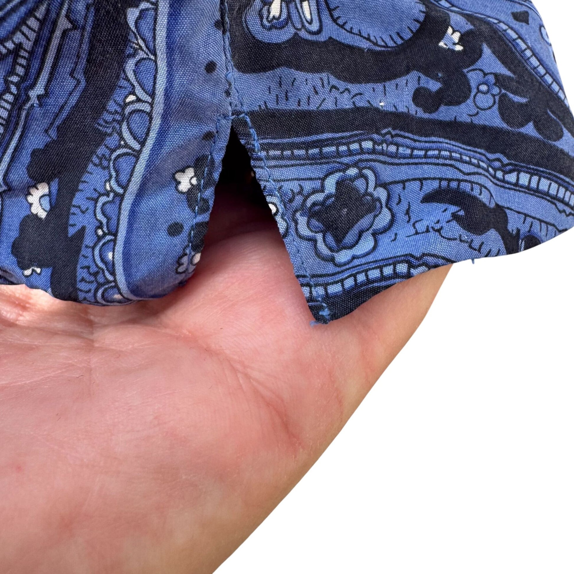 Vintage Blue Black Paisley Print Womens Elastic Waist Relaxed Fit Pleated Pants