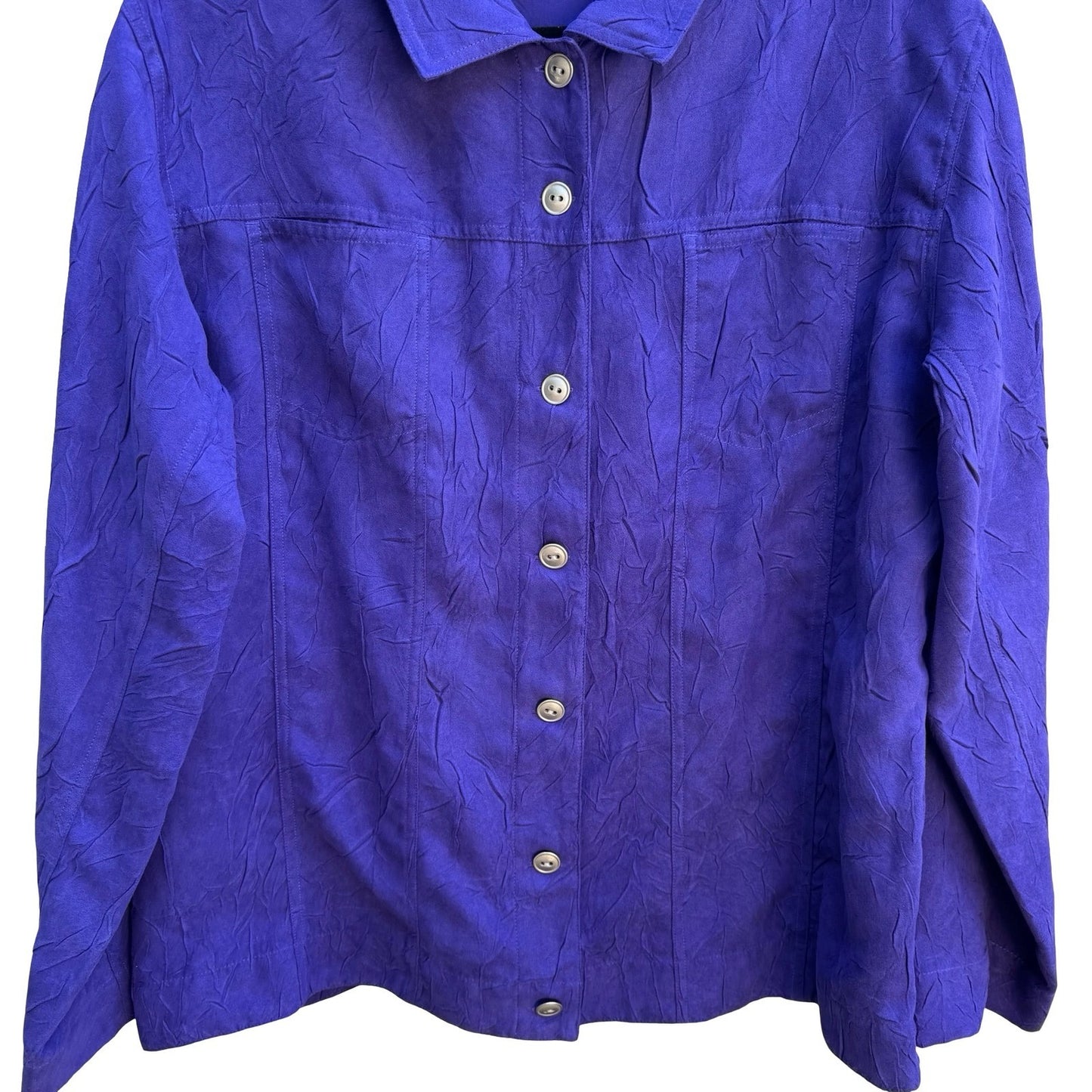 Chicos Artsy Lagenlook Professional Jewel Tone Purple Crinkle Texture Jacket XL