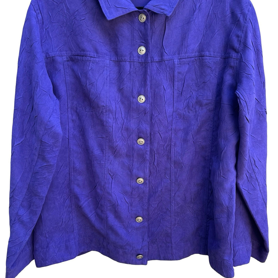 Chicos Artsy Lagenlook Professional Jewel Tone Purple Crinkle Texture Jacket XL