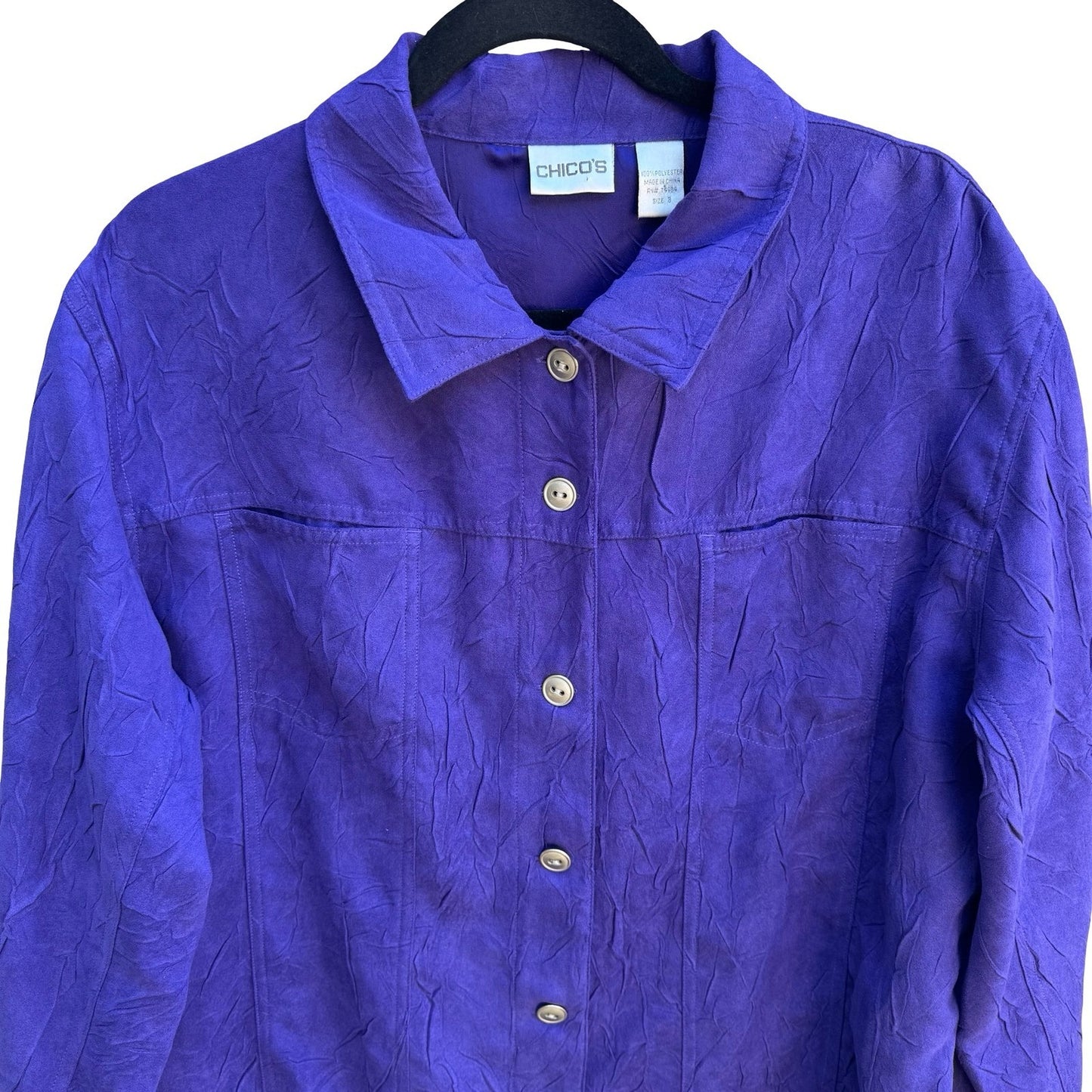 Chicos Artsy Lagenlook Professional Jewel Tone Purple Crinkle Texture Jacket XL