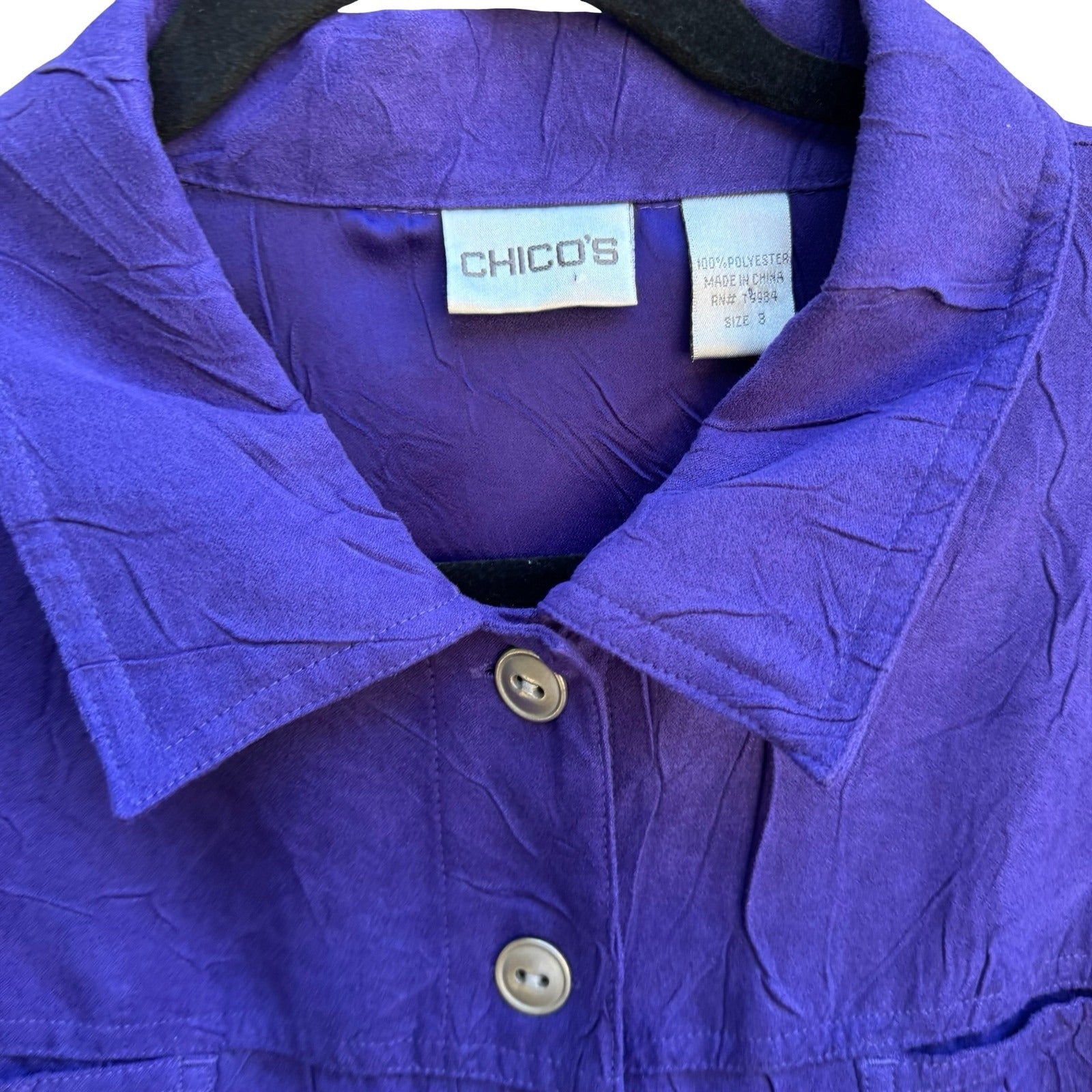 Chicos Artsy Lagenlook Professional Jewel Tone Purple Crinkle Texture Jacket XL