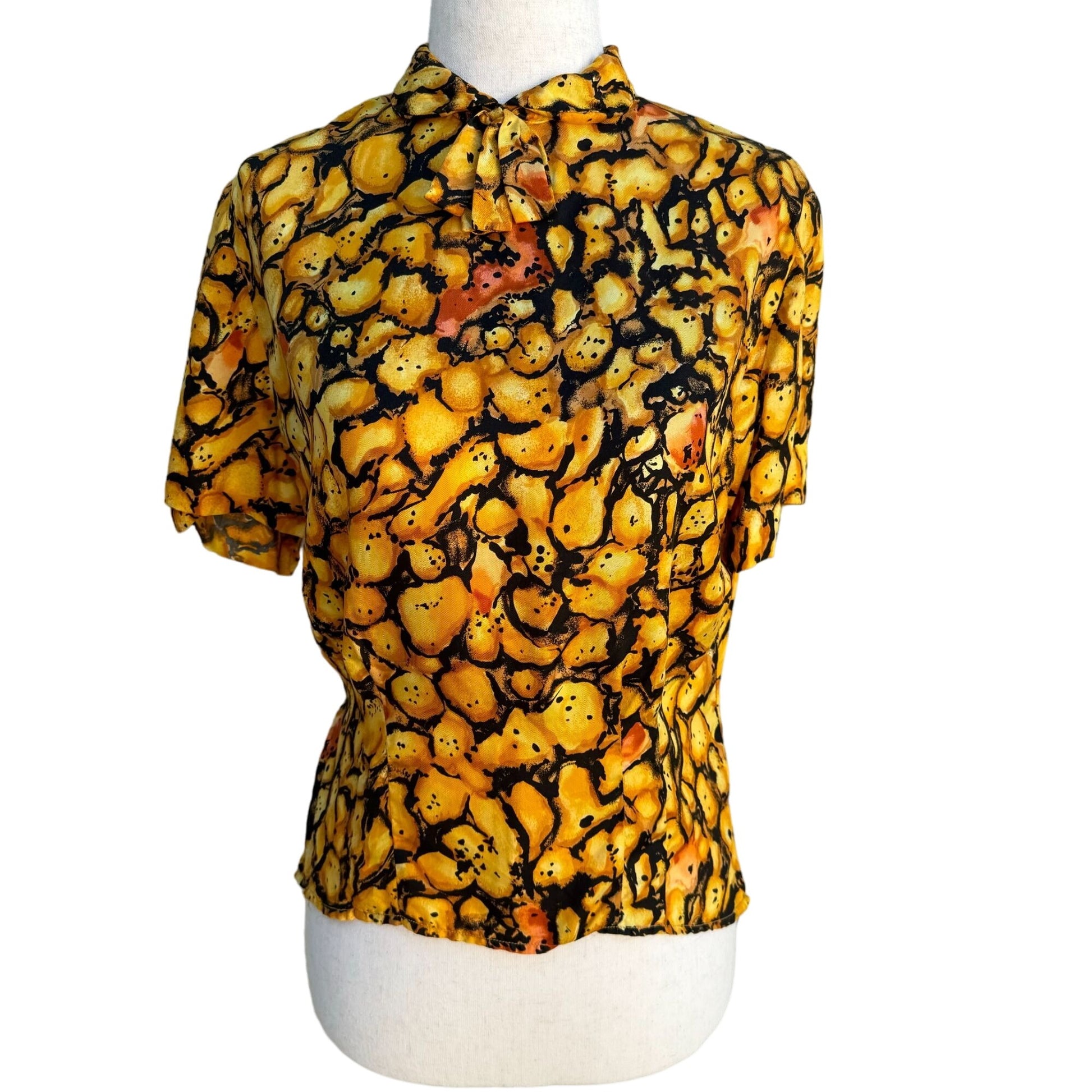 Eres Couture Vintage 50s 60s Womens Boucle Yellow Black Print Top Skirt Blazer