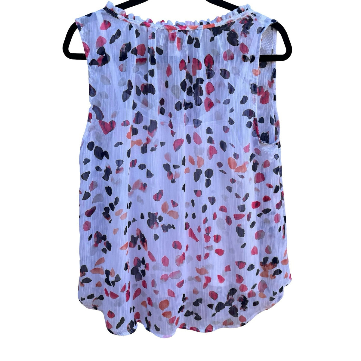 Liz Claiborne Feminine Sleeveless Ruffle Neck Abstract Petal Print Blouse L