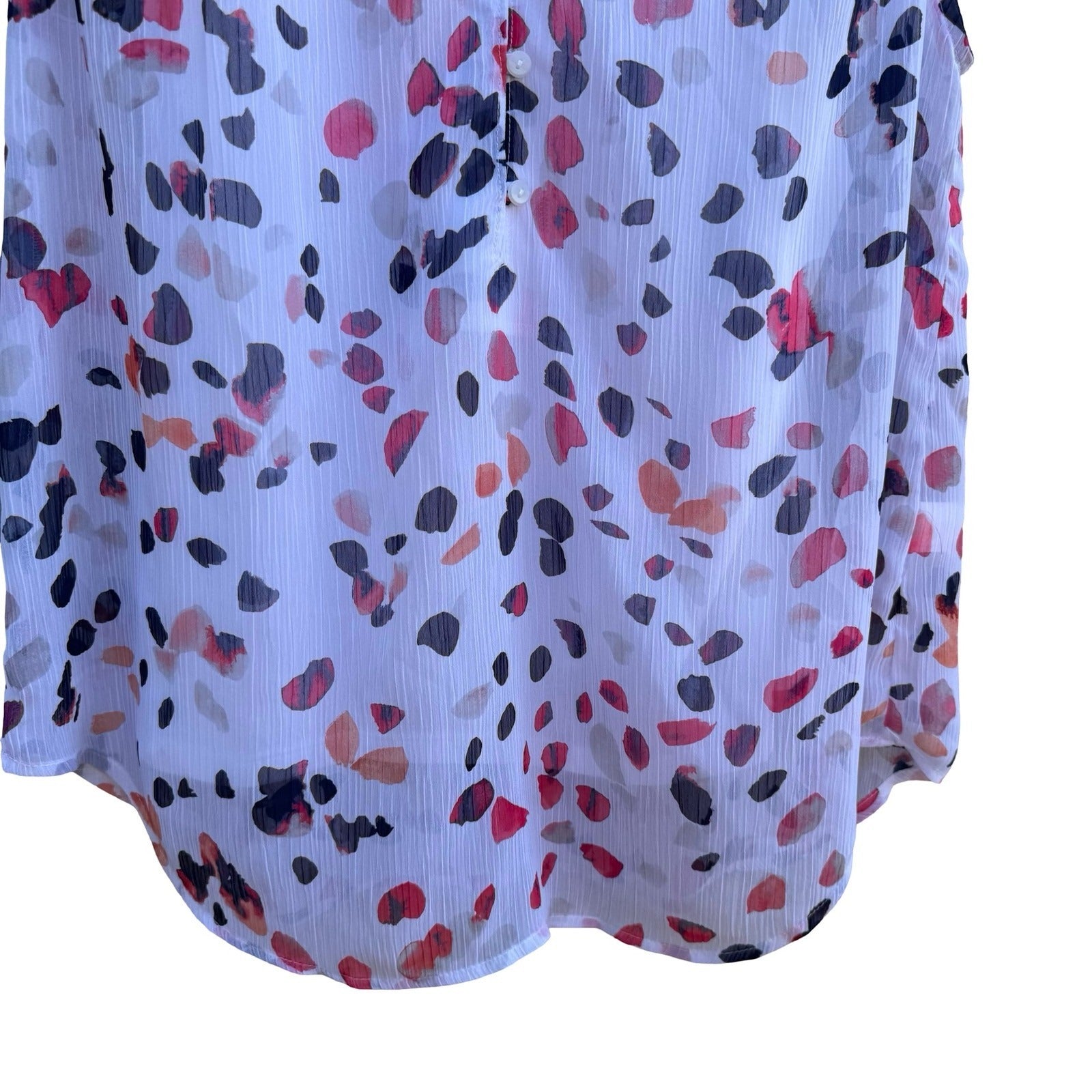 Liz Claiborne Feminine Sleeveless Ruffle Neck Abstract Petal Print Blouse L