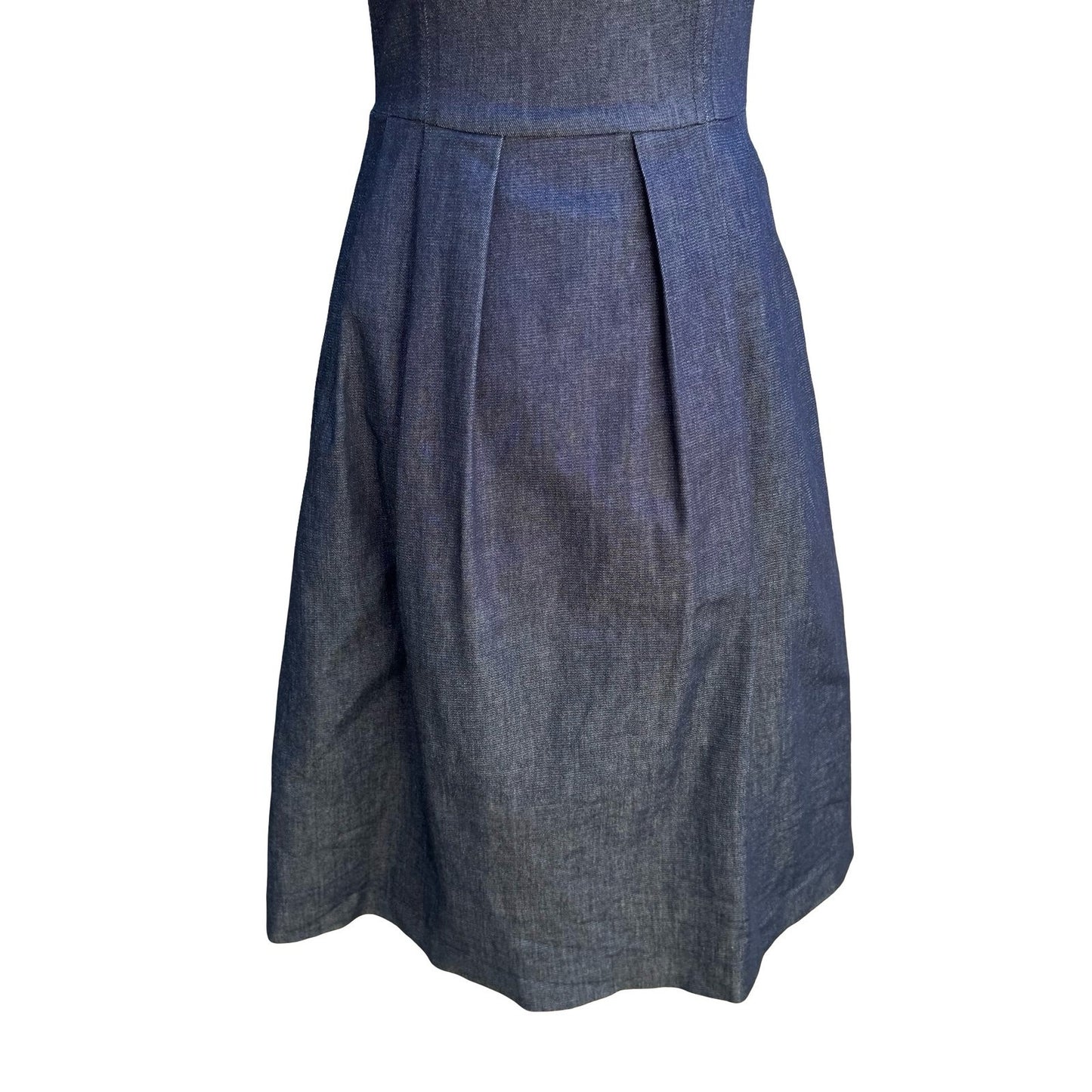 Zara Denim Couture Preppy Minimalist Strapless Fit Flare Midi Dress Dark Wash XS
