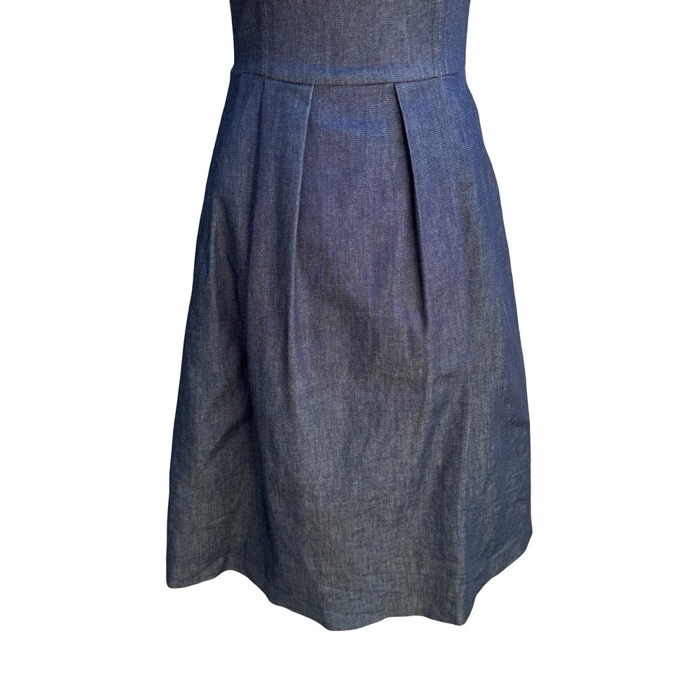 Zara Denim Couture Preppy Minimalist Strapless Fit Flare Midi Dress Dark Wash XS