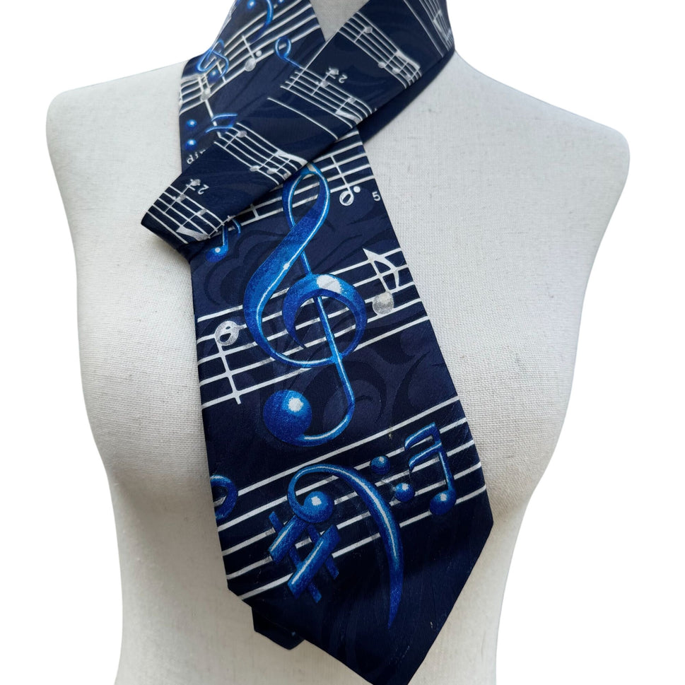 A Rogers Musical Notes Vintage Blue Silk Tie Executive Ties Designer Silk House