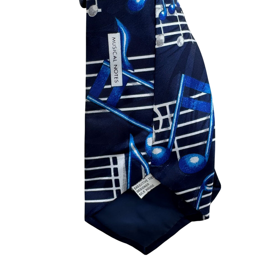 A Rogers Musical Notes Vintage Blue Silk Tie Executive Ties Designer Silk House