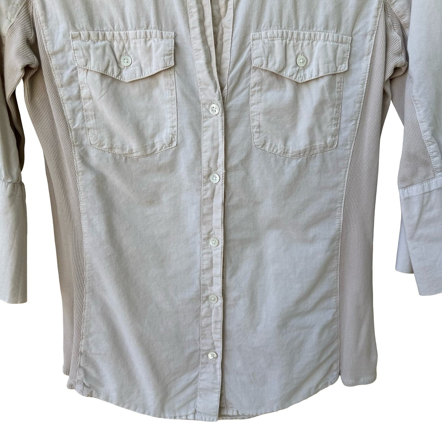 James Perse Minimalist Cotton Neutral Coastal Shirt Ribbed Panels Tan Womens 3