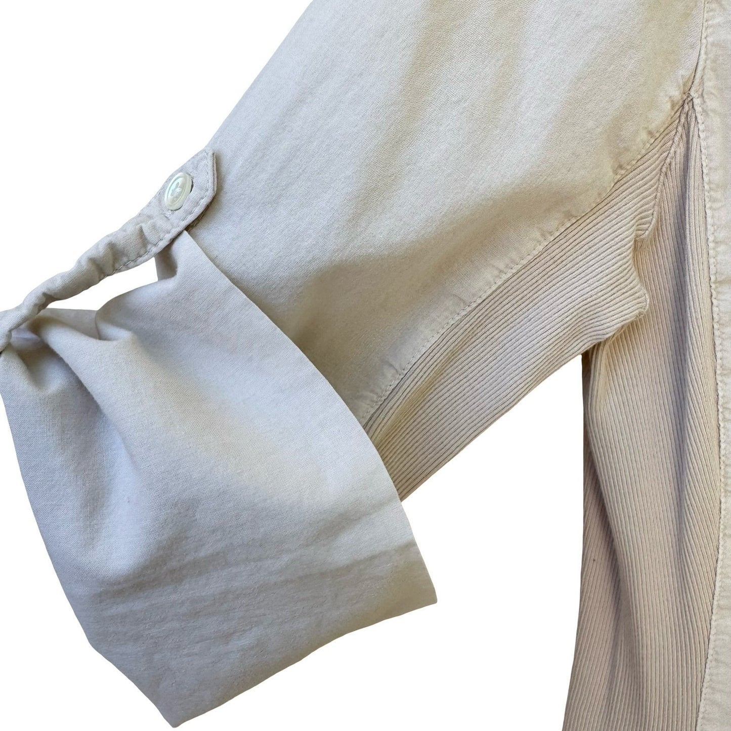 James Perse Minimalist Cotton Neutral Coastal Shirt Ribbed Panels Tan Womens 3