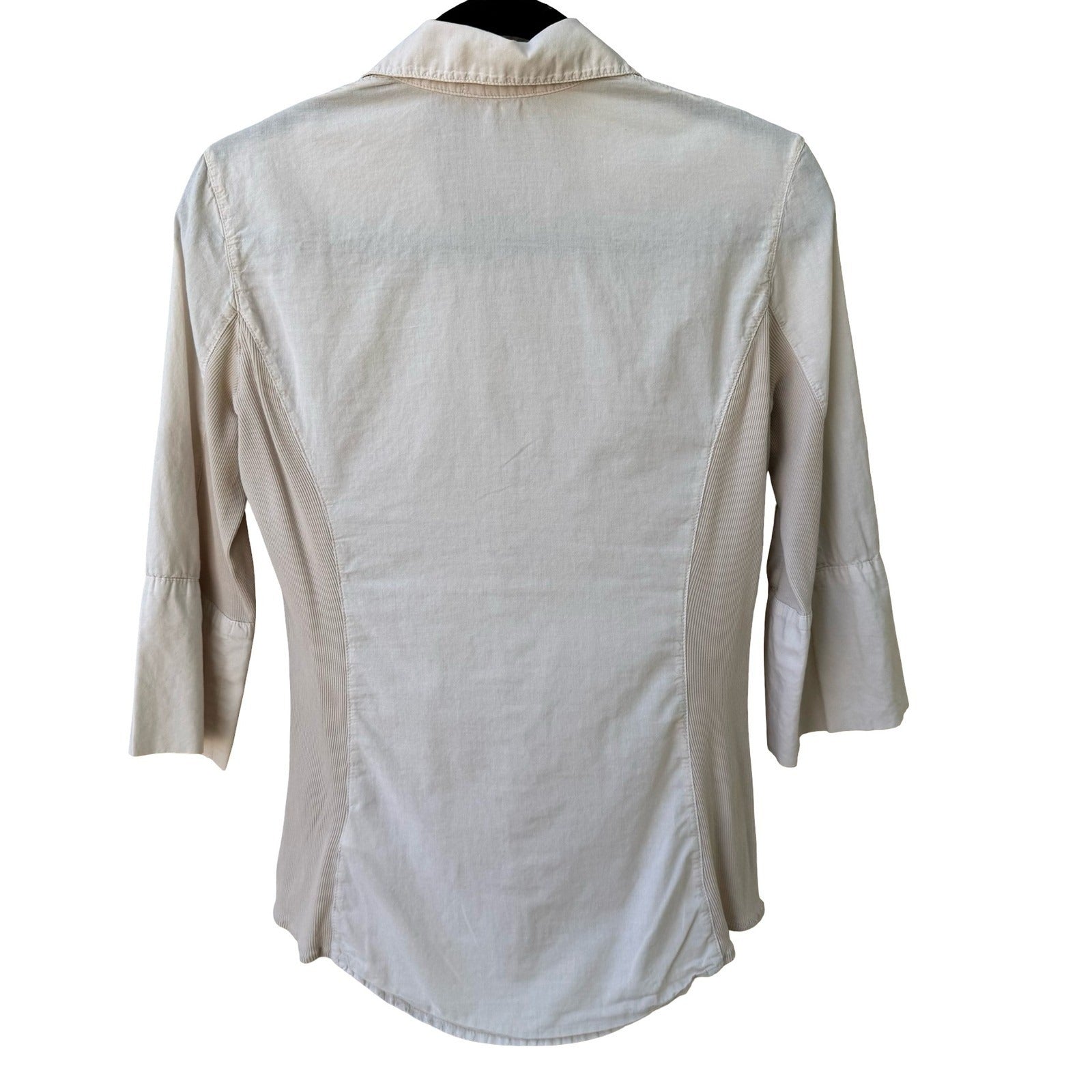 James Perse Minimalist Cotton Neutral Coastal Shirt Ribbed Panels Tan Womens 3