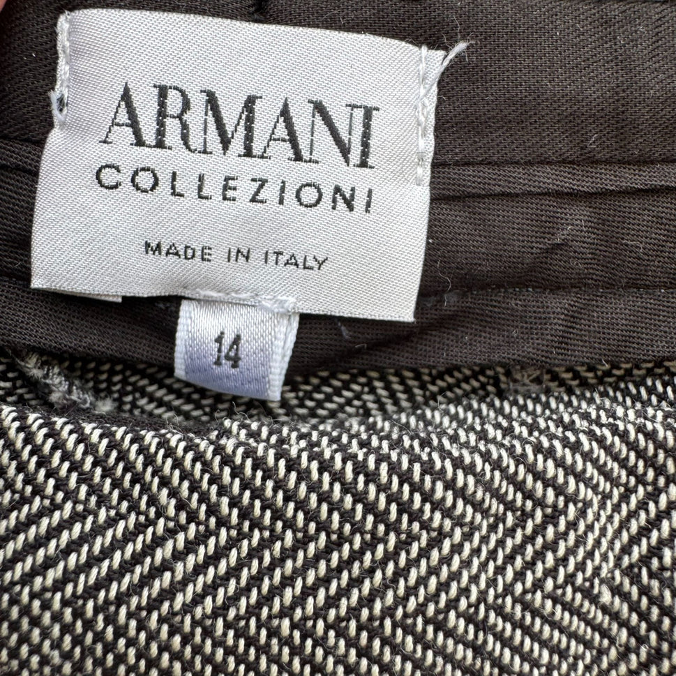 Armani Collezioni Vintage Womens Herringbone Italian Wool Dress Pants Gray 14
