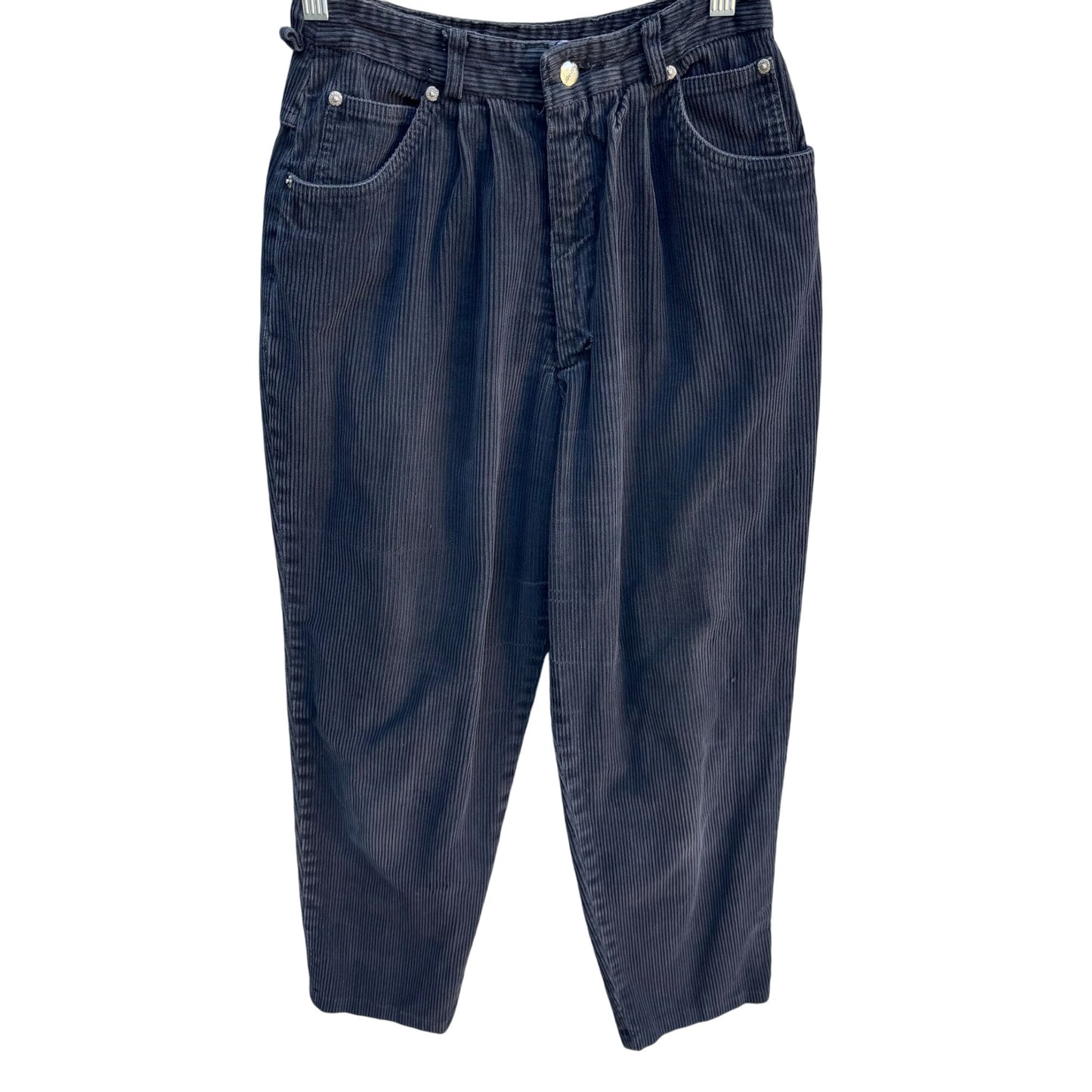 Jou Jou Vintage 80s Black Corduroy Tapered Pants Mid-Rise Relaxed Fit Womens 26