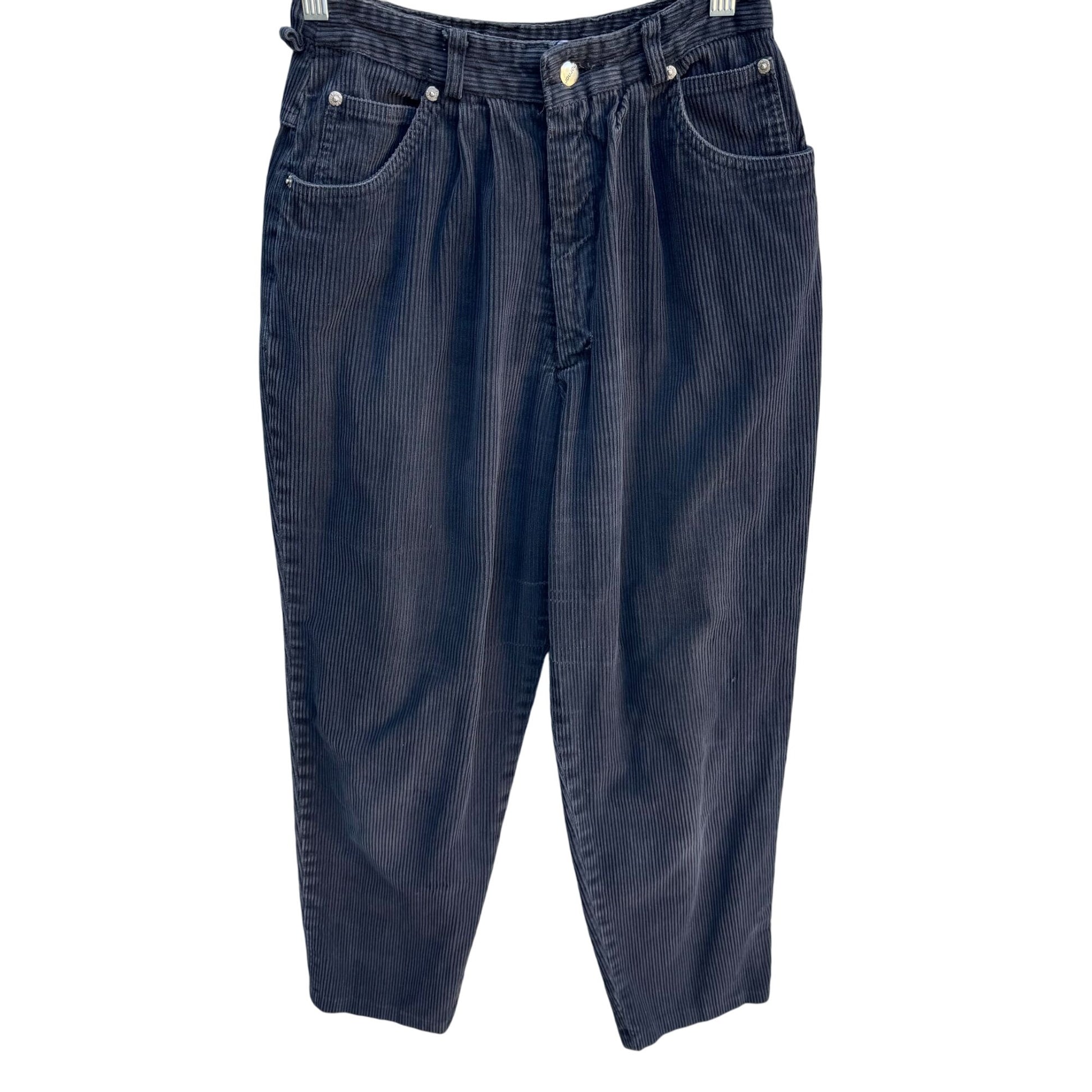 Jou Jou Vintage 80s Black Corduroy Tapered Pants Mid-Rise Relaxed Fit Womens 26