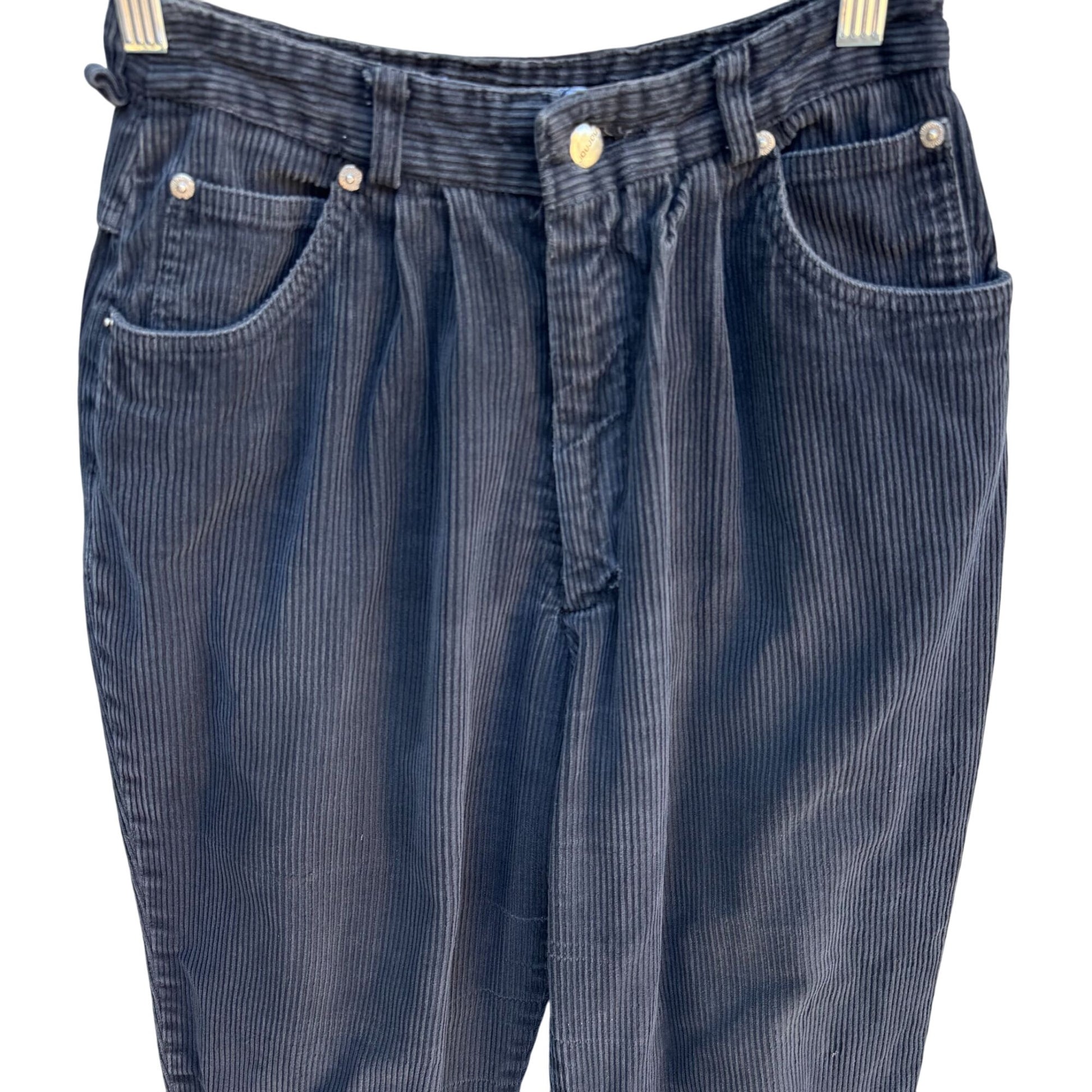 Jou Jou Vintage 80s Black Corduroy Tapered Pants Mid-Rise Relaxed Fit Womens 26