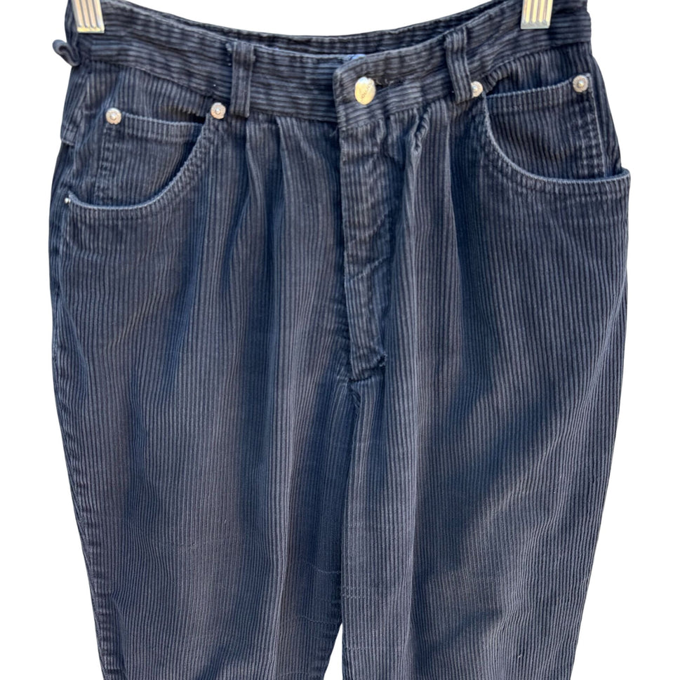 Jou Jou Vintage 80s Black Corduroy Tapered Pants Mid-Rise Relaxed Fit Womens 26