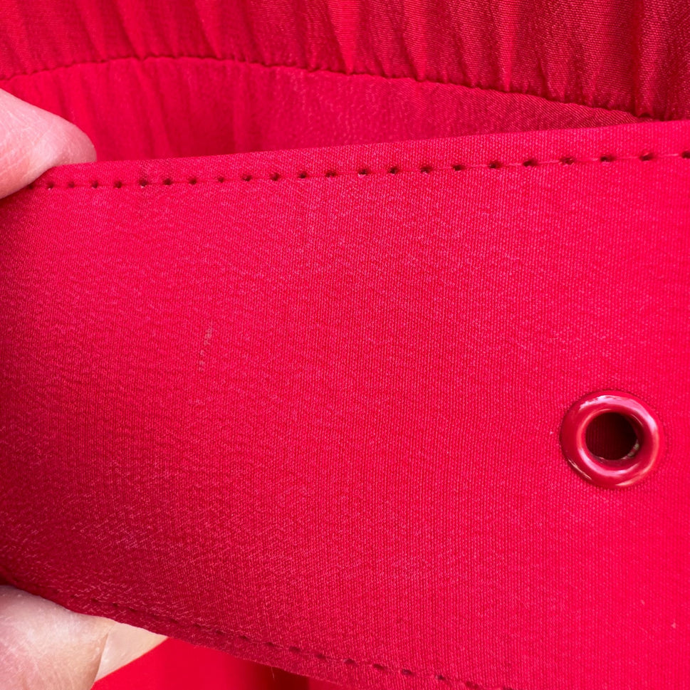 Samantha Stevens Vintage Red Silk Belted Waist Long Sleeve Button Cuffs Dress 4P