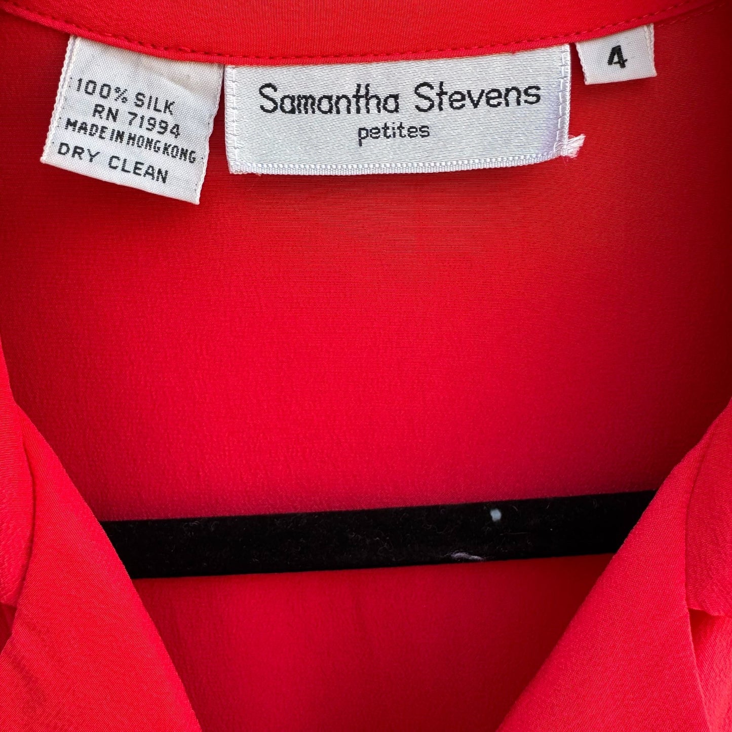 Samantha Stevens Vintage Red Silk Belted Waist Long Sleeve Button Cuffs Dress 4P