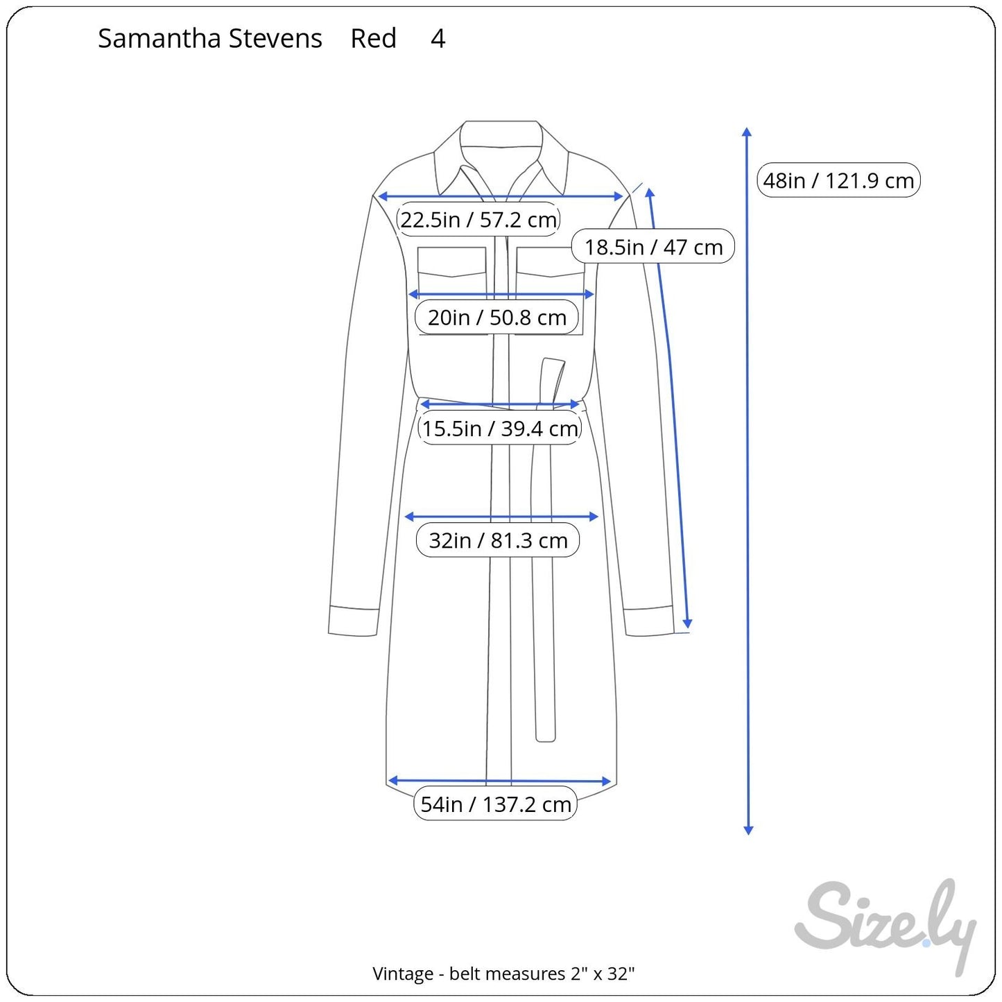 Samantha Stevens Vintage Red Silk Belted Waist Long Sleeve Button Cuffs Dress 4P