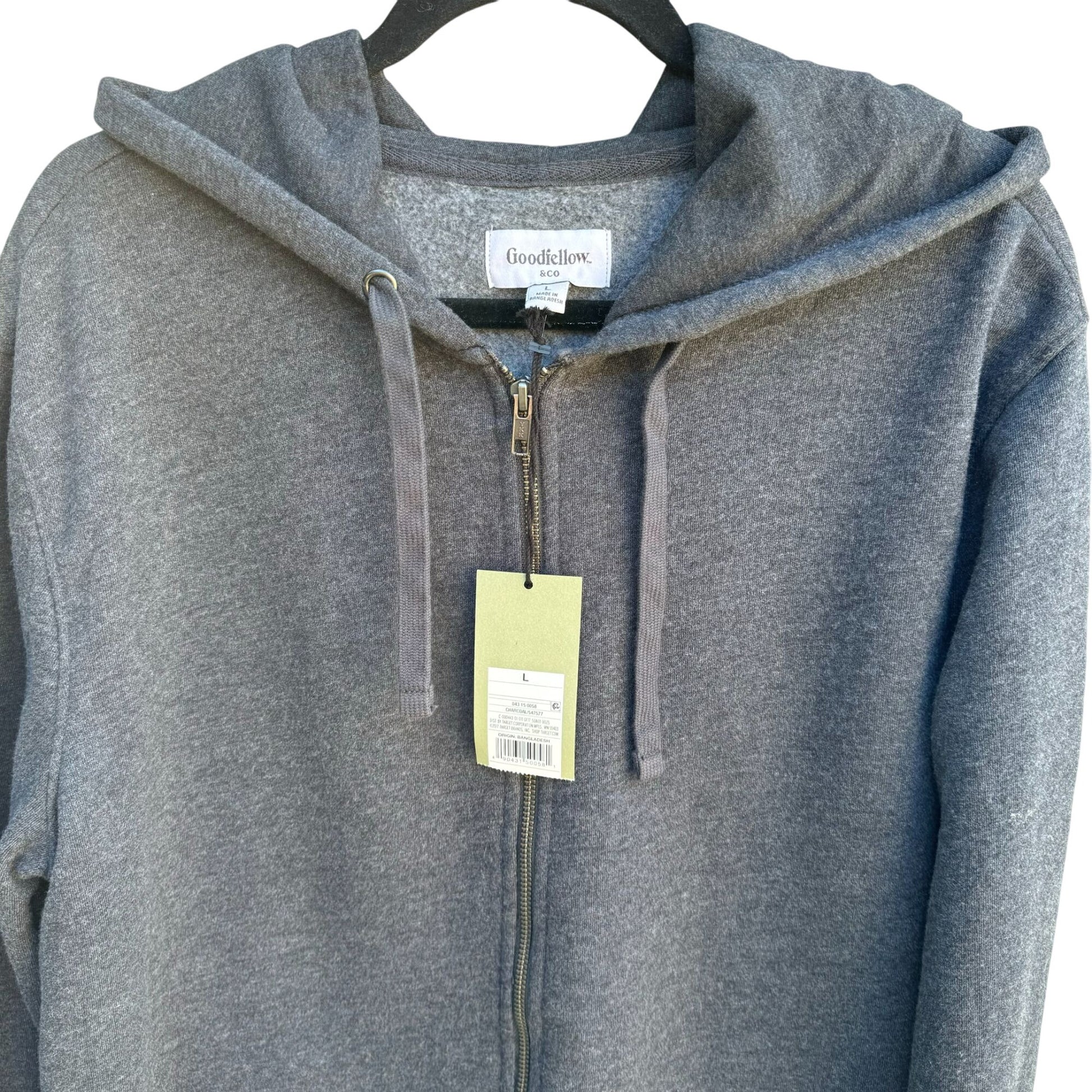 Goodfellow & Co Mens Charcoal Gray Cotton Blend Zip-Up Hoodie New With Tags L