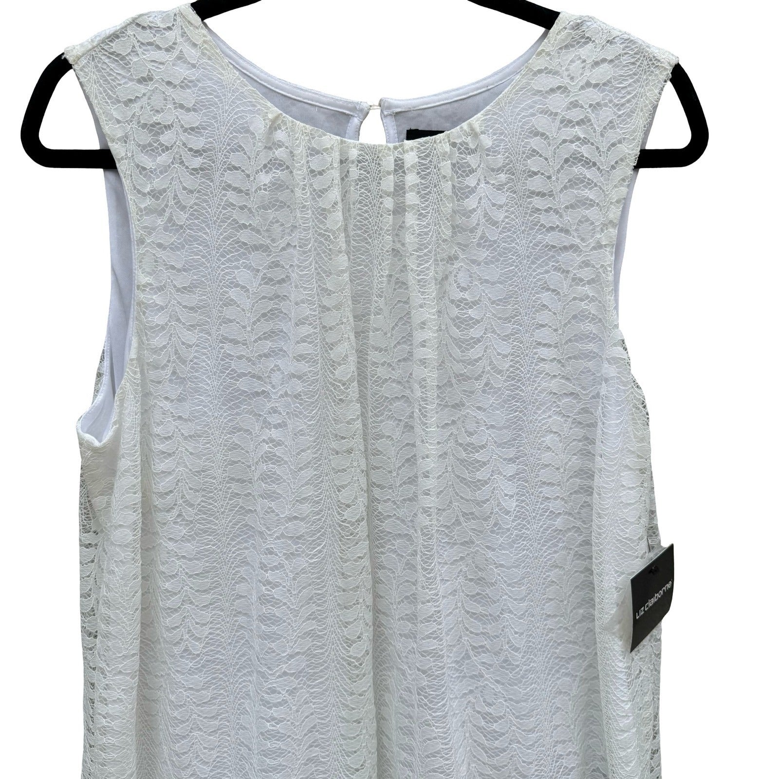 Liz Claiborne Career White Lace Bubble Blouse Sleeveless Keyhole Back Large NEW