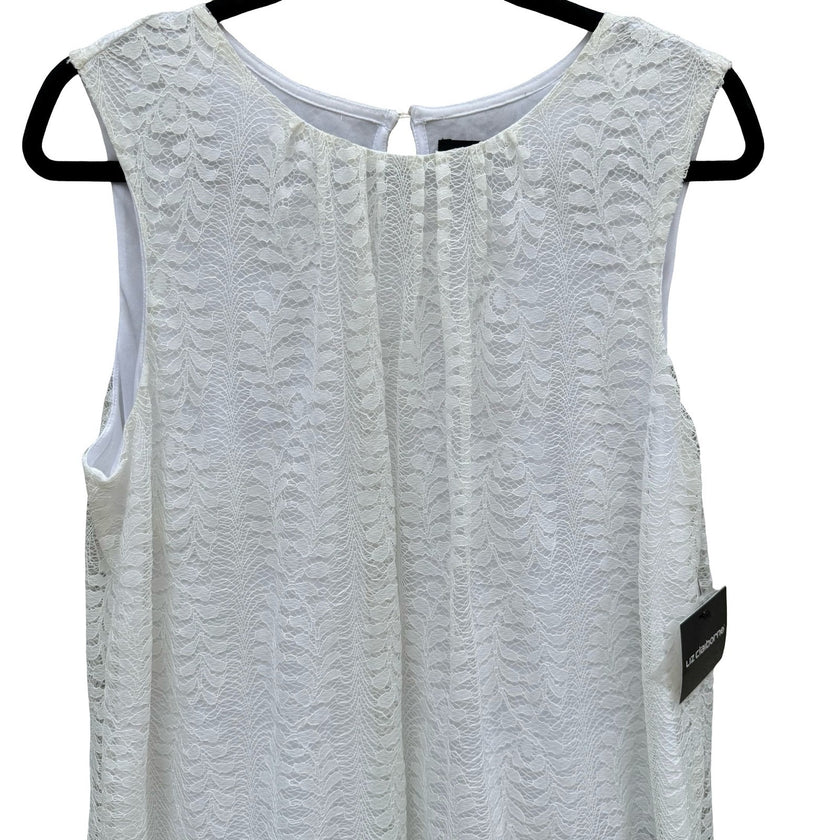 Liz Claiborne Career White Lace Bubble Blouse Sleeveless Keyhole Back Large NEW