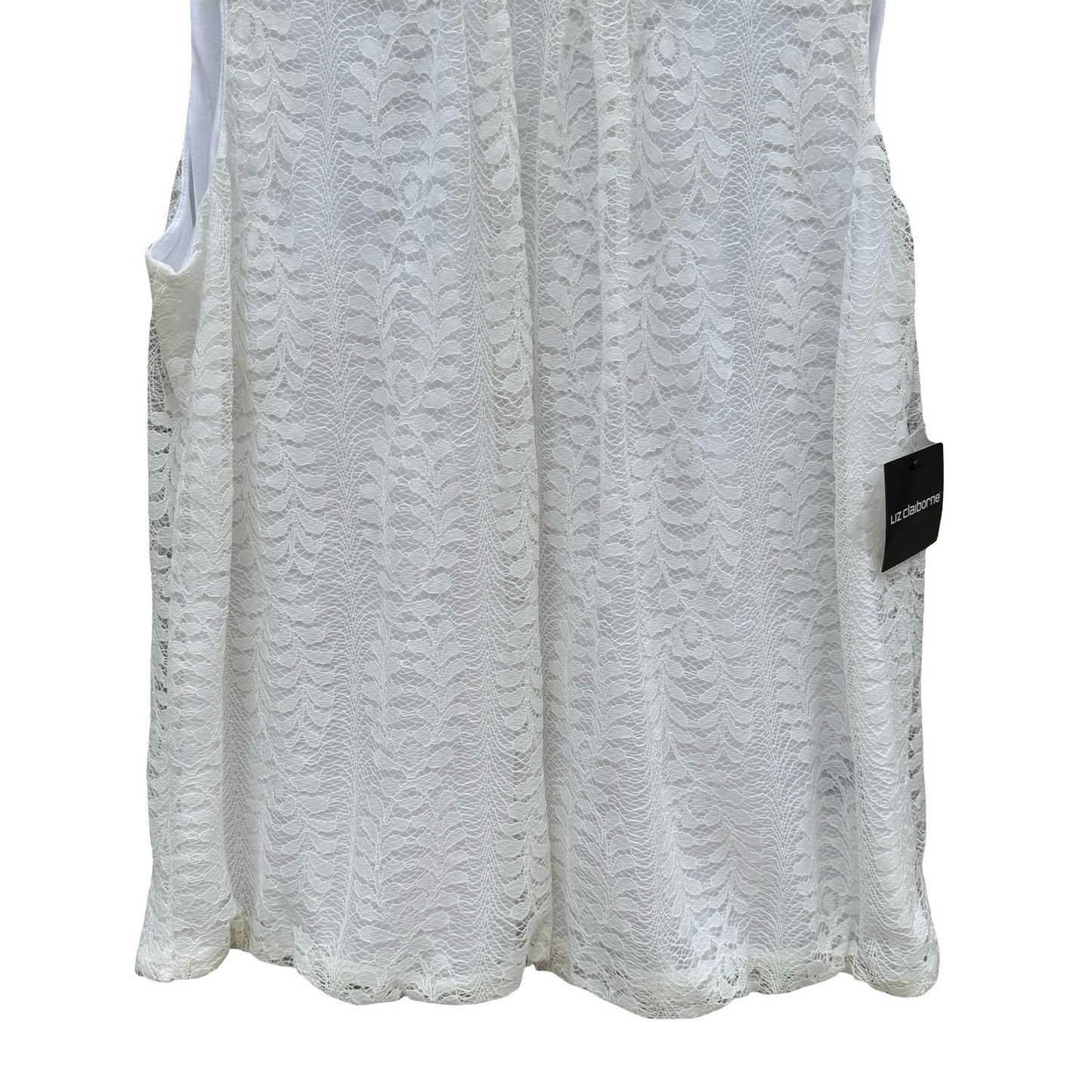 Liz Claiborne Career White Lace Bubble Blouse Sleeveless Keyhole Back Large NEW